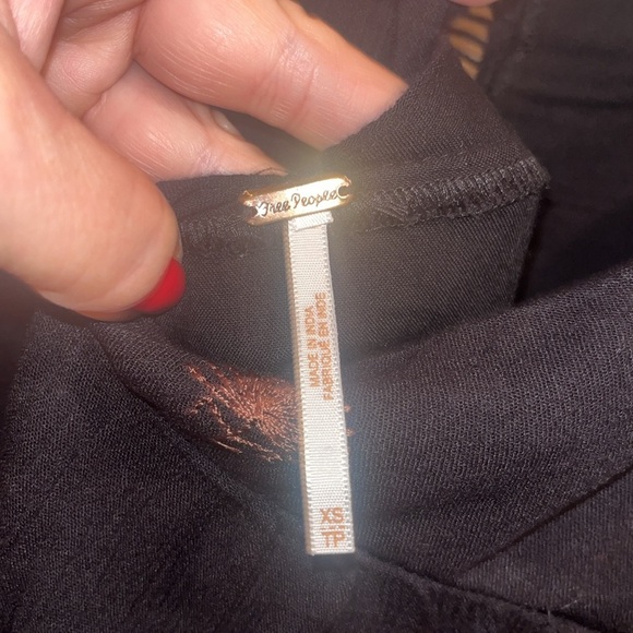 Free People black mini dress size XS with back tie and deep V bk w/ embroidery - Picture 9 of 13